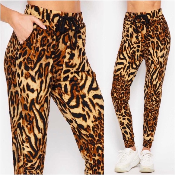 1 LEFT! Ultra Buttery Soft Wild Leopard Stretchy Leggings Everyday Casual Jogger - Picture 2 of 4